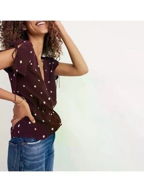 100% Silk Madewell Peplum Star Print Top